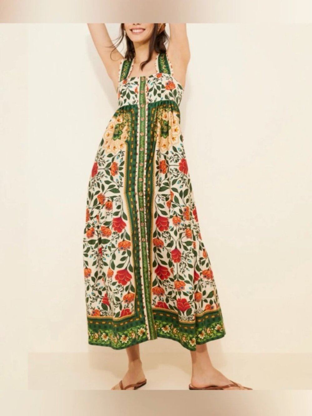 Farm Rio Garden Tapestry Cotton Long Midi floral dress size XS